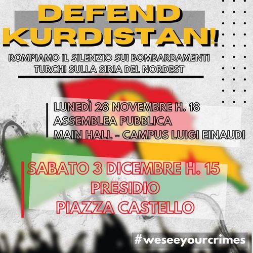 Assemblea pubblica verso presidio sabato 3 dicembre in solidarietà alla Siria del Nordest 